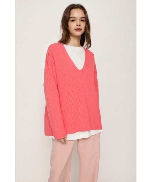 SLY（スライ）の「LOOSE V/N KNIT TOPS ルーズ Vネック ニット トップス（ニット/セーター・レディース・ブラック/杢グレー/ピンク・FREE）」の15枚目の写真