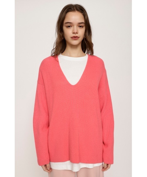SLY（スライ）の「LOOSE V/N KNIT TOPS ルーズ Vネック ニット トップス（ニット/セーター・レディース・ブラック/杢グレー/ピンク・FREE）」の16枚目の写真