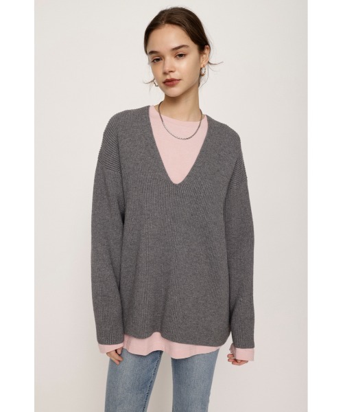 SLY（スライ）の「LOOSE V/N KNIT TOPS ルーズ Vネック ニット トップス（ニット/セーター・レディース・ブラック/杢グレー/ピンク・FREE）」の21枚目の写真