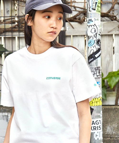 CONVERSE(コンバース)の「CONVERSE/コンバース ロゴワンポイント クルーネック半袖Tシャツ(Tシャツ/カットソー・レディース・グリーン/ブルー/オフホワイト/ブラック/ホワイト系・M/L)」の10枚目の写真