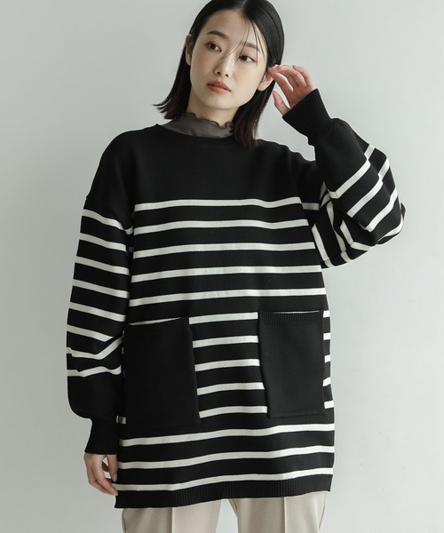 LAKOLE（ラコレ）の「パネルボーダー柄ニットプルオーバー / 184012