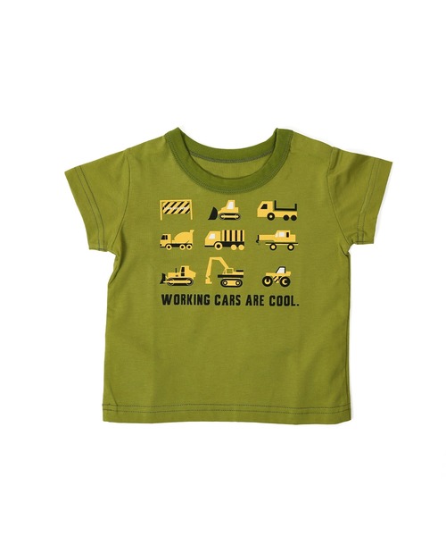DILASH(ディラッシュ)の「はたらく車半袖Tシャツ(Tシャツ/カットソー・キッズ・チャコール/グリーン/オフホワイト・130/140/120/80/100/110/90)」の1枚目の写真