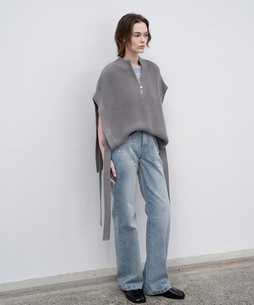 EKCOOKIES（イーケークッキーズ）の「【 EKCOOKIES 】ウエストフィットセミハイウエストストレートワイドパンツ（デニムパンツ・レディース・ライトインディゴブルー・S/M/L）」の11枚目の写真