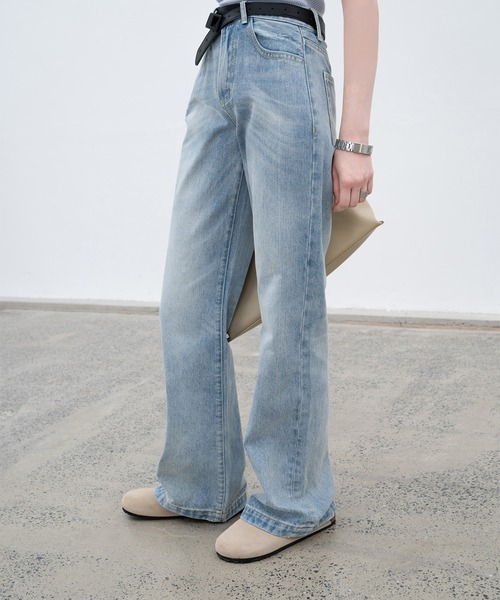 EKCOOKIES（イーケークッキーズ）の「【 EKCOOKIES 】ウエストフィットセミハイウエストストレートワイドパンツ（デニムパンツ・レディース・ライトインディゴブルー・S/M/L）」の14枚目の写真