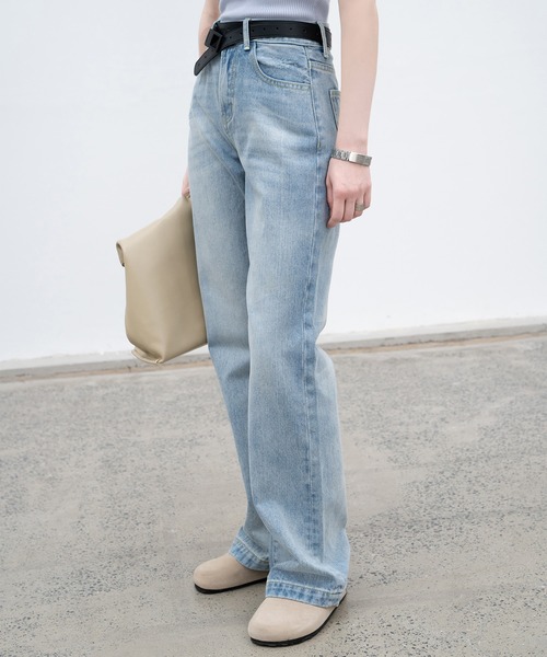 EKCOOKIES（イーケークッキーズ）の「【 EKCOOKIES 】ウエストフィットセミハイウエストストレートワイドパンツ（デニムパンツ・レディース・ライトインディゴブルー・S/M/L）」の22枚目の写真