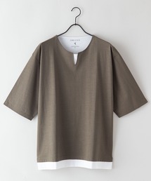 JEANS MATE | 汗染みの目立ちにくいTシャツ ZEROSTAIN ゼロステイン　撥水性　UVカット スラブ　キーネック　フェイクレイヤード　ビッグシルエット　Tシャツ(Tシャツ/カットソー)