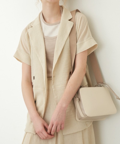 idem（イデム）の「【ZOZOTOWN限定】 crepe summer jacket/ハーフスリーブジャケット（セットアップ・レディース・アイボリー/ピンク/ネイビー・FREE）」の4枚目の写真