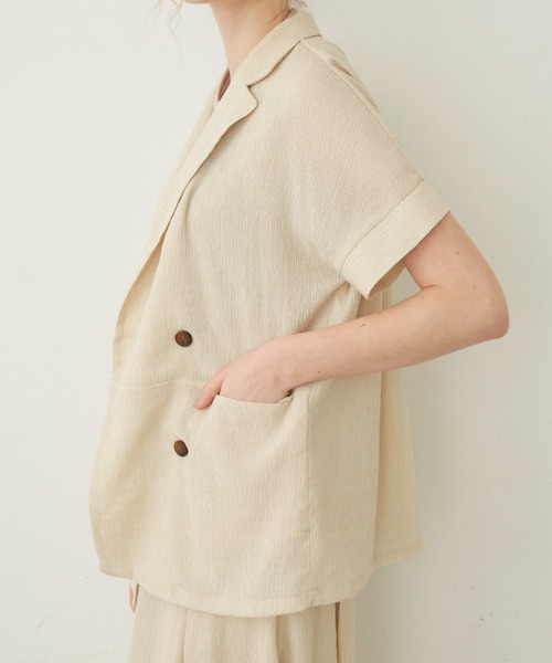 idem（イデム）の「【ZOZOTOWN限定】 crepe summer jacket/ハーフスリーブジャケット（セットアップ・レディース・アイボリー/ピンク/ネイビー・FREE）」の14枚目の写真