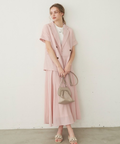 idem（イデム）の「【ZOZOTOWN限定】 crepe summer jacket/ハーフスリーブジャケット（セットアップ・レディース・アイボリー/ピンク/ネイビー・FREE）」の8枚目の写真