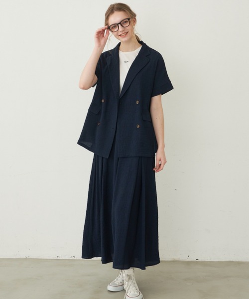 idem（イデム）の「【ZOZOTOWN限定】 crepe summer jacket/ハーフスリーブジャケット（セットアップ・レディース・アイボリー/ピンク/ネイビー・FREE）」の10枚目の写真
