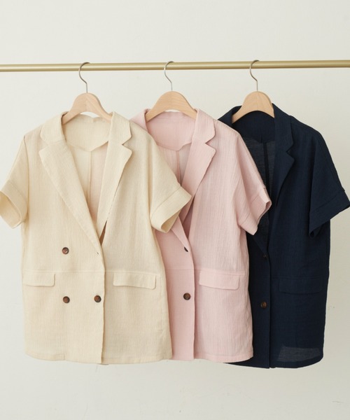 idem（イデム）の「【ZOZOTOWN限定】 crepe summer jacket/ハーフスリーブジャケット（セットアップ・レディース・アイボリー/ピンク/ネイビー・FREE）」の11枚目の写真