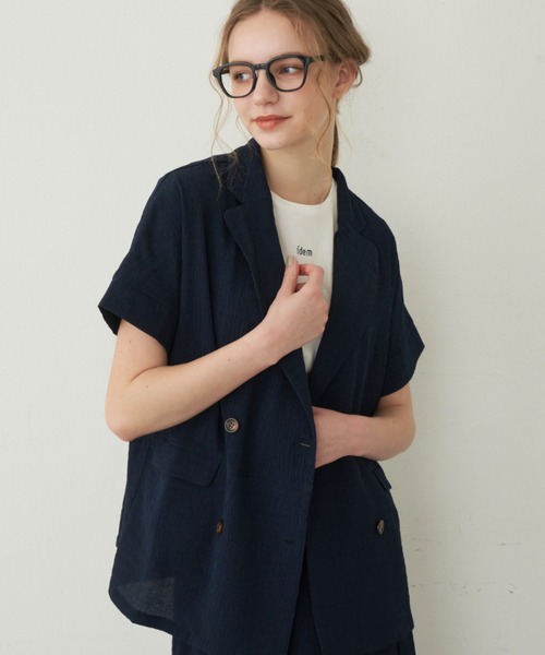idem（イデム）の「【ZOZOTOWN限定】 crepe summer jacket/ハーフスリーブジャケット（セットアップ・レディース・アイボリー/ピンク/ネイビー・FREE）」の9枚目の写真