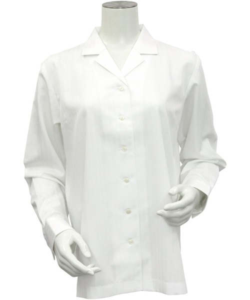 TOKYO SHIRTS(トウキョウシャツ)の「形態安定ノーアイロン オープンカラー 長袖ビジネスワイシャツ(ビジネスシャツ・レディース・ホワイト・XL/M/LL/L/S)」の2枚目の写真