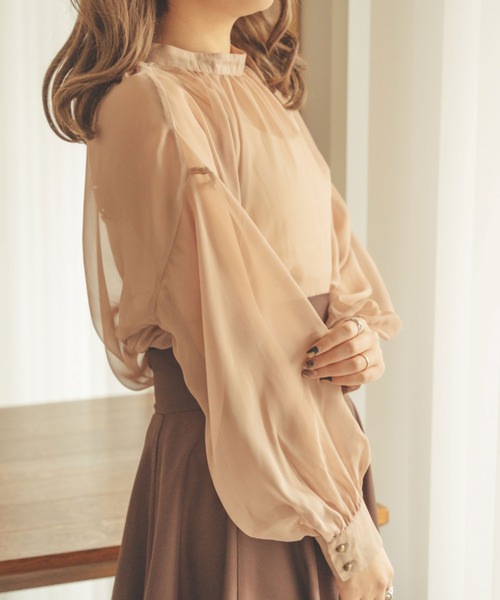 Ambre Neige（アンブルネージュ）の「2WAYシアーブラウス／【WEB/EC限定商品】（シャツ/ブラウス・レディース・ブラック/アイボリー/ピンク/モカ/ベージュ・FREE）」の4枚目の写真