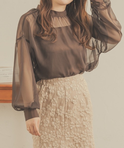 Ambre Neige（アンブルネージュ）の「2WAYシアーブラウス／【WEB/EC限定商品】（シャツ/ブラウス・レディース・ブラック/アイボリー/ピンク/モカ/ベージュ・FREE）」の3枚目の写真