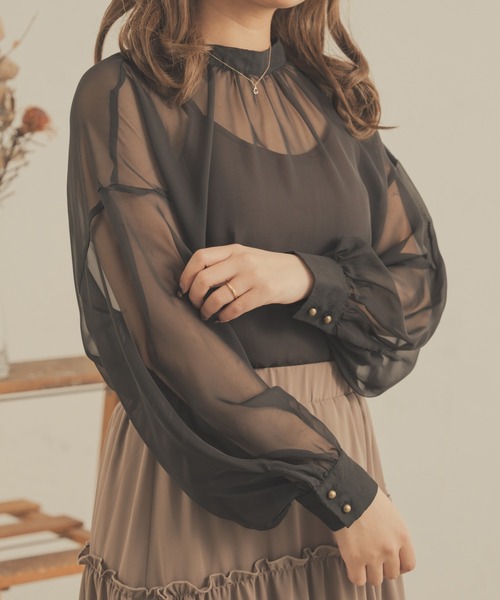 Ambre Neige（アンブルネージュ）の「2WAYシアーブラウス／【WEB/EC限定商品】（シャツ/ブラウス・レディース・ブラック/アイボリー/ピンク/モカ/ベージュ・FREE）」の21枚目の写真