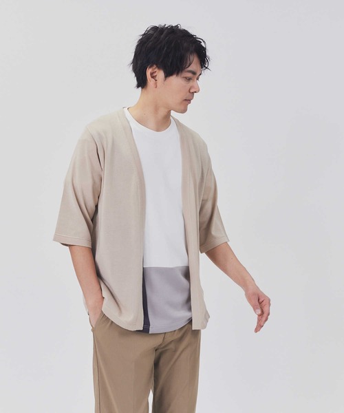 Right-on（ライトオン）の「【PLUS ONE】サラサラ７分袖カーディガン（カーディガン/ボレロ・メンズ・ブラック/ベージュ/グリーン・M/L/XL）」の3枚目の写真