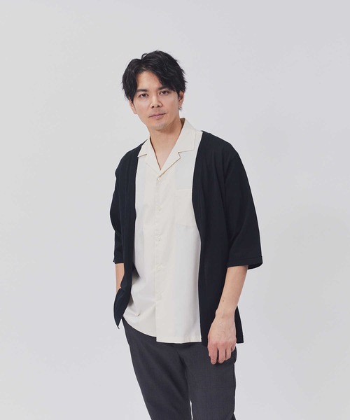 Right-on（ライトオン）の「【PLUS ONE】サラサラ７分袖カーディガン（カーディガン/ボレロ・メンズ・ブラック/ベージュ/グリーン・M/L/XL）」の2枚目の写真