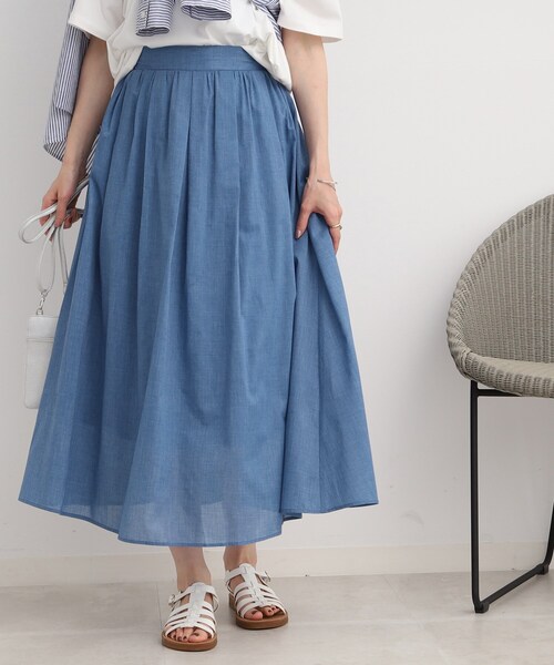 DRESKIP（ドレスキップ）の「◆【ふわっと軽やか】綿混ギャザ－スカート（スカート・レディース・オレンジ/ネイビー/ブラック系1/ライトブルー・02/04/03）」の3枚目の写真