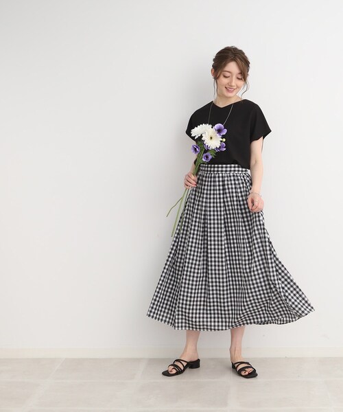 DRESKIP（ドレスキップ）の「◆【ふわっと軽やか】綿混ギャザ－スカート（スカート・レディース・オレンジ/ネイビー/ブラック系1/ライトブルー・02/04/03）」の5枚目の写真