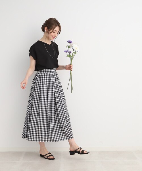 DRESKIP（ドレスキップ）の「◆【ふわっと軽やか】綿混ギャザ－スカート（スカート・レディース・オレンジ/ネイビー/ブラック系1/ライトブルー・02/04/03）」の6枚目の写真