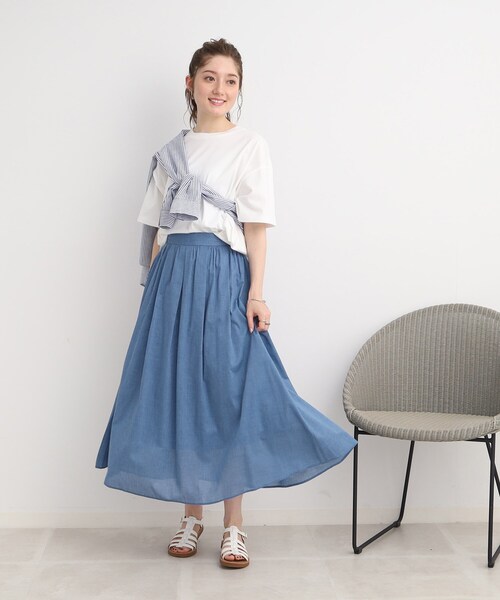 DRESKIP（ドレスキップ）の「◆【ふわっと軽やか】綿混ギャザ－スカート（スカート・レディース・オレンジ/ネイビー/ブラック系1/ライトブルー・02/04/03）」の11枚目の写真