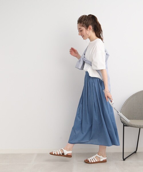 DRESKIP（ドレスキップ）の「◆【ふわっと軽やか】綿混ギャザ－スカート（スカート・レディース・オレンジ/ネイビー/ブラック系1/ライトブルー・02/04/03）」の12枚目の写真