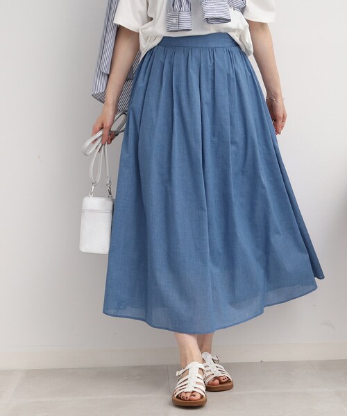 DRESKIP（ドレスキップ）の「◆【ふわっと軽やか】綿混ギャザ－スカート（スカート・レディース・オレンジ/ネイビー/ブラック系1/ライトブルー・02/04/03）」の14枚目の写真