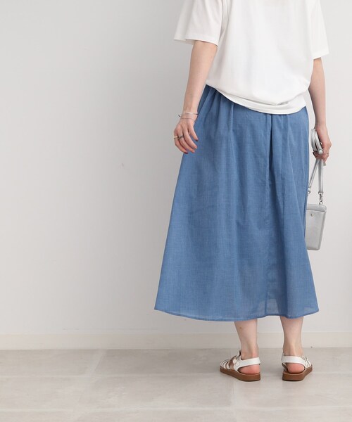 DRESKIP（ドレスキップ）の「◆【ふわっと軽やか】綿混ギャザ－スカート（スカート・レディース・オレンジ/ネイビー/ブラック系1/ライトブルー・02/04/03）」の15枚目の写真