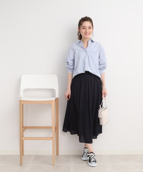 DRESKIP（ドレスキップ）の「◆【ふわっと軽やか】綿混ギャザ－スカート（スカート・レディース・オレンジ/ネイビー/ブラック系1/ライトブルー・02/04/03）」の17枚目の写真