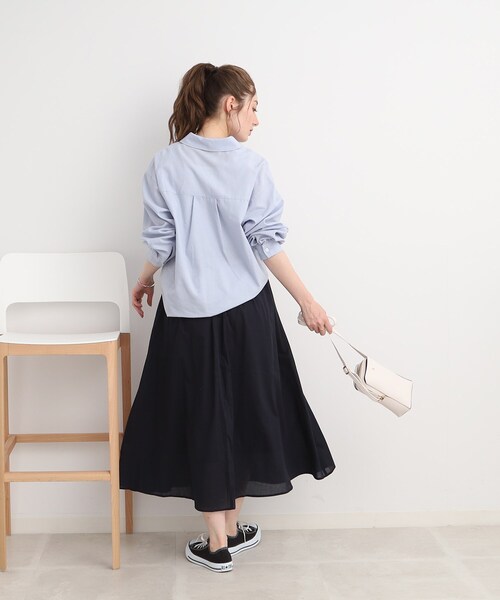 DRESKIP（ドレスキップ）の「◆【ふわっと軽やか】綿混ギャザ－スカート（スカート・レディース・オレンジ/ネイビー/ブラック系1/ライトブルー・02/04/03）」の18枚目の写真