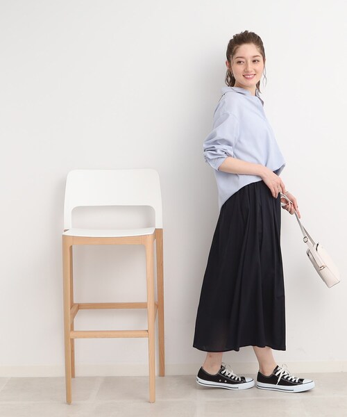 DRESKIP（ドレスキップ）の「◆【ふわっと軽やか】綿混ギャザ－スカート（スカート・レディース・オレンジ/ネイビー/ブラック系1/ライトブルー・02/04/03）」の19枚目の写真