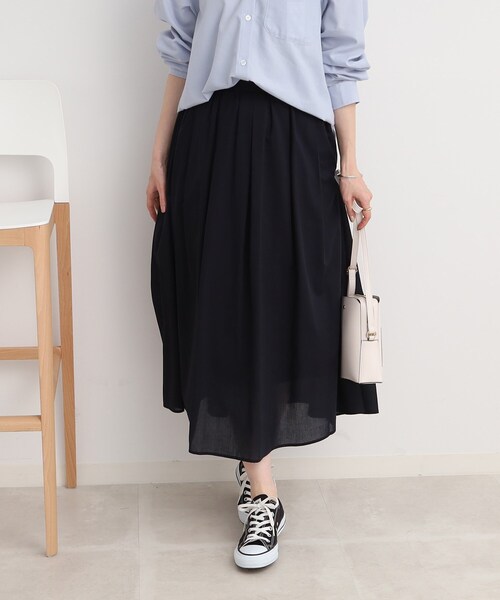 DRESKIP（ドレスキップ）の「◆【ふわっと軽やか】綿混ギャザ－スカート（スカート・レディース・オレンジ/ネイビー/ブラック系1/ライトブルー・02/04/03）」の20枚目の写真