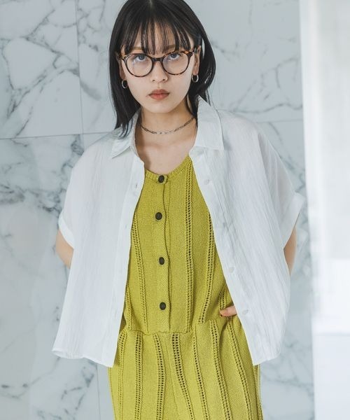 JEANASIS（ジーナシス）の「グロッシーワッシャー2WAYショートシャツ/198216（シャツ/ブラウス・レディース・ホワイト/スミクロ/グレー/ライトブルー・FREE）」の9枚目の写真