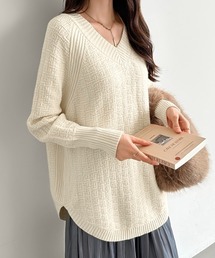 ラウンドヘム Vネックニット バルーンシルエット