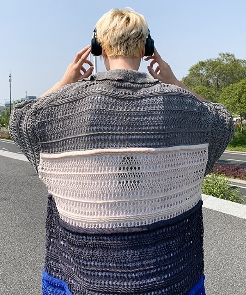 MGV(エムジーヴィー)の「透かし編みハーフスリーブポロ(ポロシャツ・メンズ・レッド/ブルー・LARGE/X-LARGE/MEDIUM)」の4枚目の写真