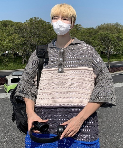 MGV(エムジーヴィー)の「透かし編みハーフスリーブポロ(ポロシャツ・メンズ・レッド/ブルー・LARGE/X-LARGE/MEDIUM)」の5枚目の写真