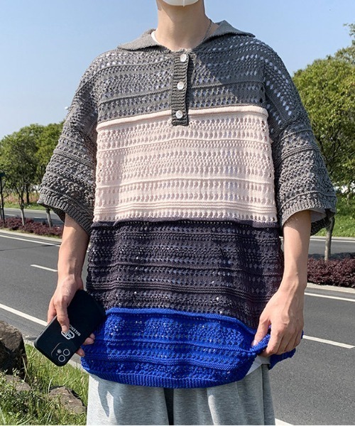 MGV(エムジーヴィー)の「透かし編みハーフスリーブポロ(ポロシャツ・メンズ・レッド/ブルー・LARGE/X-LARGE/MEDIUM)」の9枚目の写真