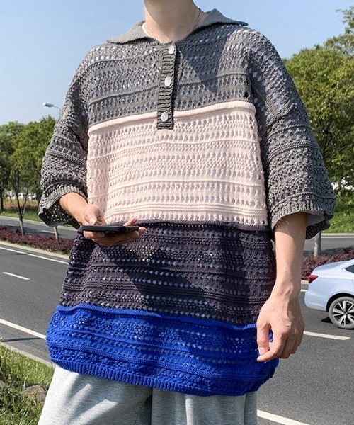 MGV(エムジーヴィー)の「透かし編みハーフスリーブポロ(ポロシャツ・メンズ・レッド/ブルー・LARGE/X-LARGE/MEDIUM)」の10枚目の写真