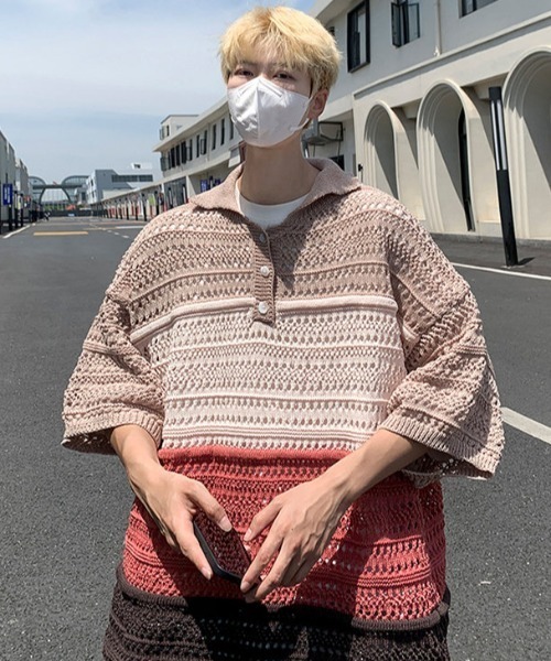 MGV(エムジーヴィー)の「透かし編みハーフスリーブポロ(ポロシャツ・メンズ・レッド/ブルー・LARGE/X-LARGE/MEDIUM)」の12枚目の写真