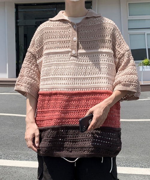 MGV(エムジーヴィー)の「透かし編みハーフスリーブポロ(ポロシャツ・メンズ・レッド/ブルー・LARGE/X-LARGE/MEDIUM)」の14枚目の写真