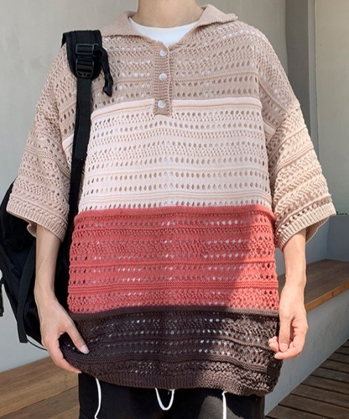 MGV(エムジーヴィー)の「透かし編みハーフスリーブポロ(ポロシャツ・メンズ・レッド/ブルー・LARGE/X-LARGE/MEDIUM)」の16枚目の写真
