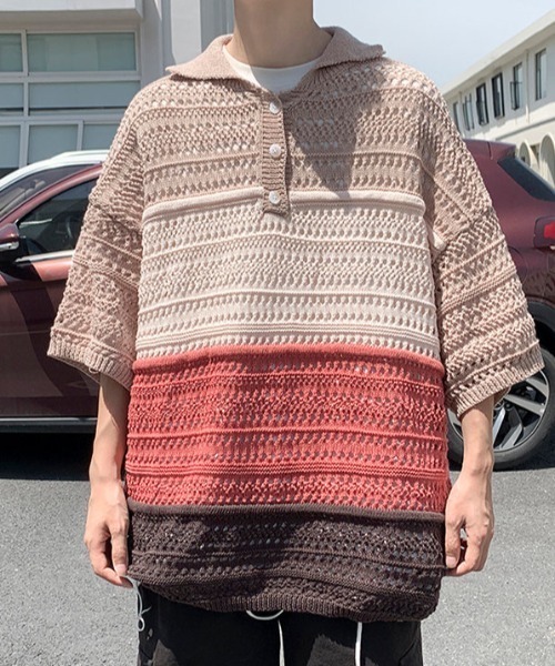 MGV(エムジーヴィー)の「透かし編みハーフスリーブポロ(ポロシャツ・メンズ・レッド/ブルー・LARGE/X-LARGE/MEDIUM)」の17枚目の写真