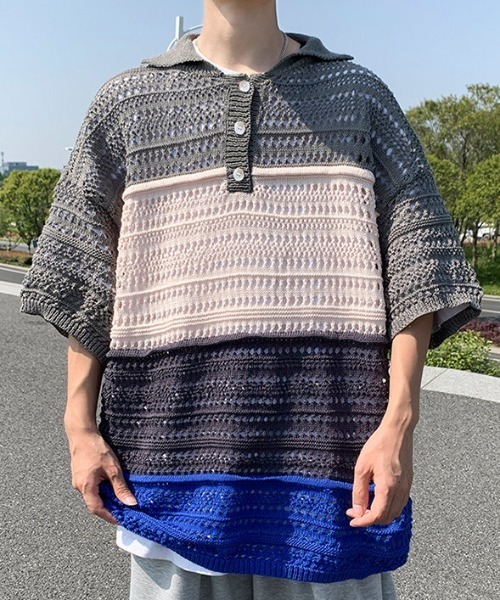 MGV(エムジーヴィー)の「透かし編みハーフスリーブポロ(ポロシャツ・メンズ・レッド/ブルー・LARGE/X-LARGE/MEDIUM)」の19枚目の写真