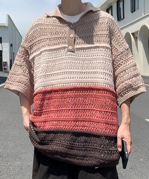 MGV(エムジーヴィー)の「透かし編みハーフスリーブポロ(ポロシャツ・メンズ・レッド/ブルー・LARGE/X-LARGE/MEDIUM)」の21枚目の写真