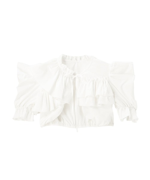 MECRE（メクル）の「アシンメトリーデザインショートボレロ（カーディガン/ボレロ・レディース・ブラック/ホワイト・FREE）」の14枚目の写真