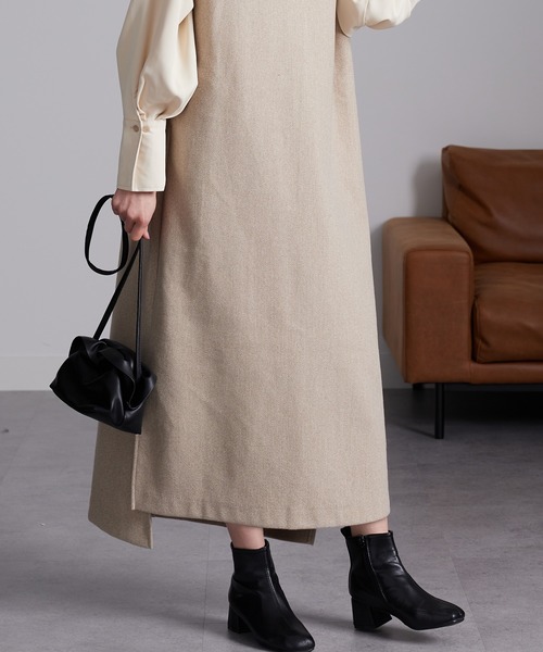 RANAN（ラナン）の「ウールライク深Ｖネックジャンパースカート（ジャンパースカート・レディース・ベージュ系1/ブラック・L/LL/M）」の14枚目の写真