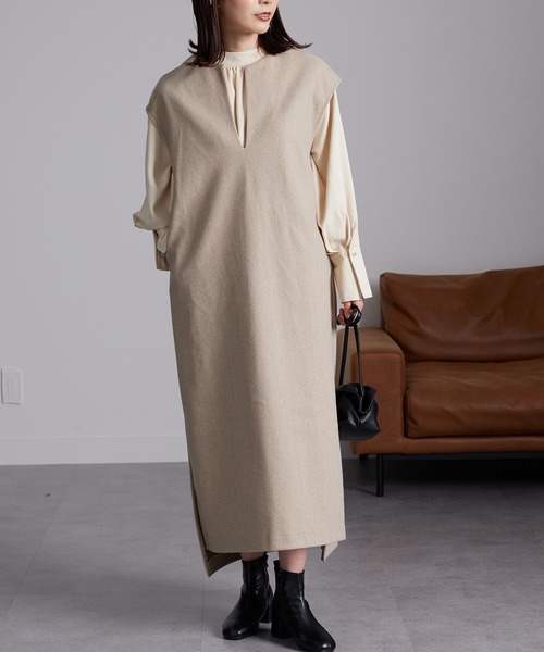 RANAN（ラナン）の「ウールライク深Ｖネックジャンパースカート（ジャンパースカート・レディース・ベージュ系1/ブラック・L/LL/M）」の16枚目の写真