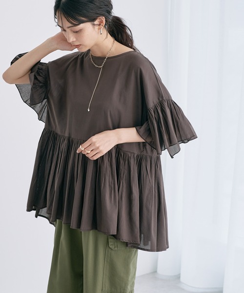 AMERICAN HOLIC（アメリカンホリック）の「ティアードボイルブラウス（シャツ/ブラウス・レディース・ブラック/チェック/ブラウン/ブラウン系その他4・L/M）」の3枚目の写真