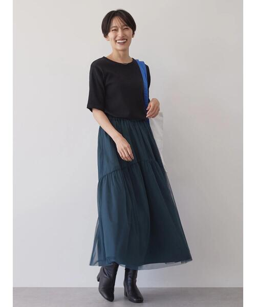 tシャツ 「ワイドリブ万能5分袖カットプルオーバー」 レディース セール】5分袖リブカットプルオーバー（Tシャツ/カットソー